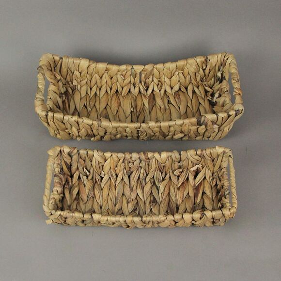 Set of 2 Rectangular Natural Wicker Woven Basket Display Trays Home Storage - Picture 3 of 3